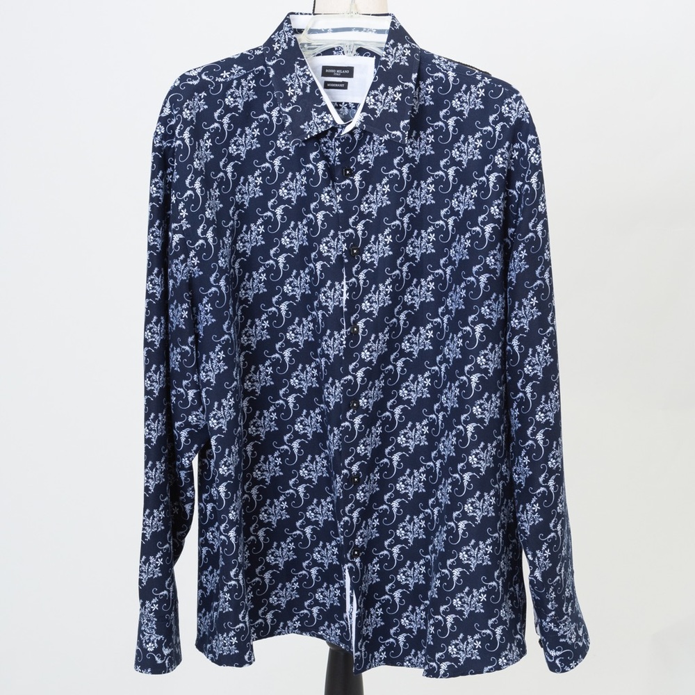 Rosso Milano Italy modern fit patterned button down shirt size 2XL 18.5